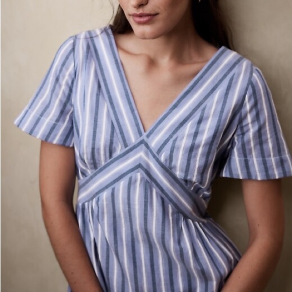 Banana Republic blue & white striped short sleeve cotton dress – XS NWOT - Picture 3 of 7